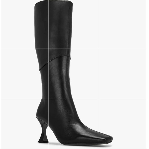 New Coutgo black knee high leather boots square toe kitten heel size 8.5 - Picture 3 of 13